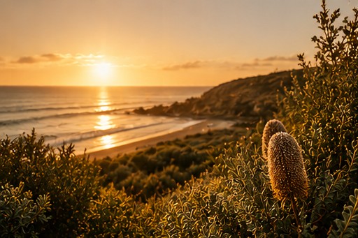 Australian coastal landscape at sunset